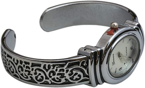Geneva Womens Oxidized Scroll Design Hinged Fashion Cuff Watch White Dial W9132...