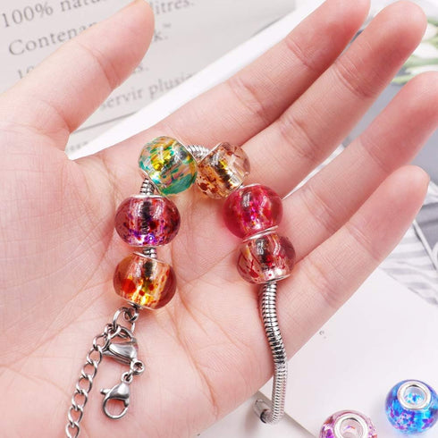 AIPRIDY 100Pcs 15x11mm Painting Murano Large Hole Glass Beads Mix Color with Silver Brass Cores European Charm fit Bracelet Necklace (Paint Splatt...