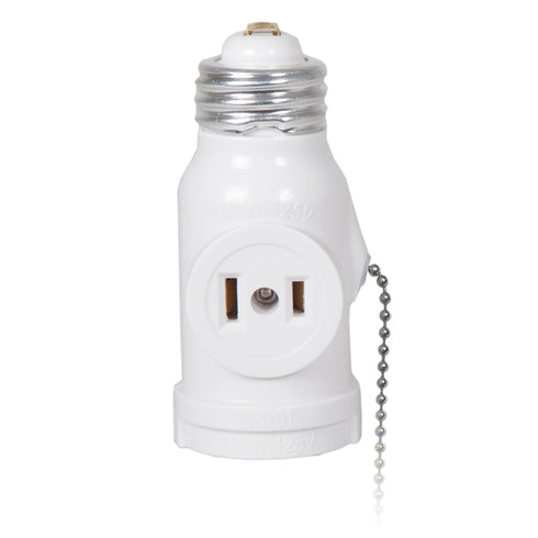 Maxxima Dual Outlet Light Socket Adapter - Featuring Pull Chain, Expands E26 Standard Bulb Socket into 2 Electrical Outlets, Ideal for Workshops, ...