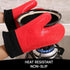 2PCS Red Black Professional Extra Large Silicone Oven Mitts and Pot Holders Oven Gloves Heat Resistant Gloves Kitchen Mittens BBQ Holders for Cook...
