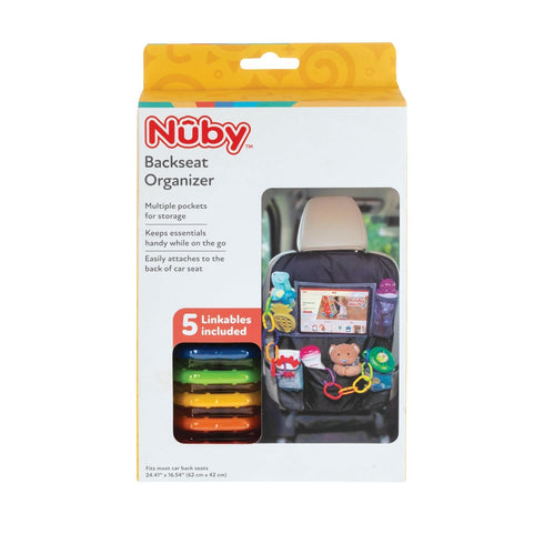 Nuby Backseat Car Organizer Set: Organizer with Tablet Holder, Storage Pockets and 5 Linkable Hooks for Attaching Accessories | Easy to Clean Blac...
