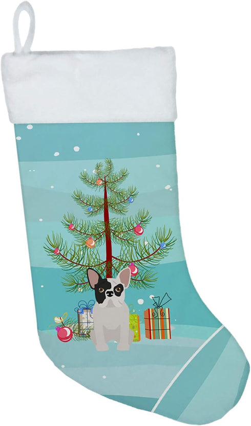 Caroline's Treasures CK3500CS Black and White French Bulldog Christmas Tree Christmas Stocking Fireplace Hanging Stockings Christmas Season Party ...