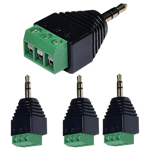 3.5mm Stereo TRS Male Plug to AV Screw Audio Balum Terminal, Solder-Free, Quick Screw Connection for Surveillance and Engineering Projects (4 Pack...