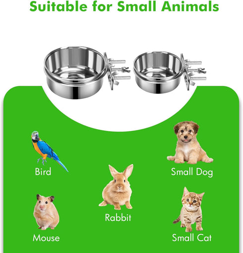 Dog Food Water Bowl for Cage with Clamp Holder, Stainless Steel Pet Kennel Hanging Bowls Non-Spill Detectable Bowls Crate Feeder for Small Medium ...