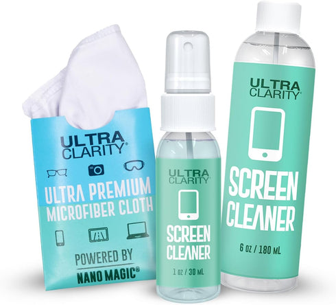 | Powered by Nano Magic Screen Cleaner 7oz Value Pack | 1oz Spray, 6oz Refill, Microfiber Cloth | Streak-Free, All Glass Surfaces | Ideal for Touc...
