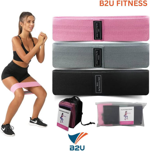 Resistance Bands - Exercise Workout Bands with Non-Slip Design - Set of 3 Levels - for Legs, Hips & Glutes - B2U Fitness...