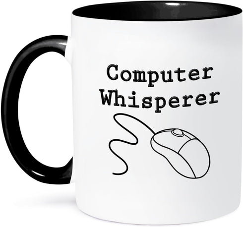 3dRose "Computer Whisperer, Black" Mug, 11 oz, Black...