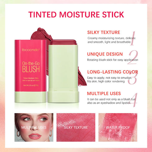Multi-Use Makeup Blush Stick, Cream Blush Stick, Tinted Solid Moisturizer Stick for Cheek & Eyes & Lips, Waterproof Natural Nude Makeup, Suitable ...