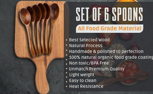 Wooden Spoons 6 Pcs Set Beechwood Honey Spoons for Tea Non Stick Kitchen Cookware Wooden Utensils Natural Wood Spoons for Honey, Coffee, Salad Ser...