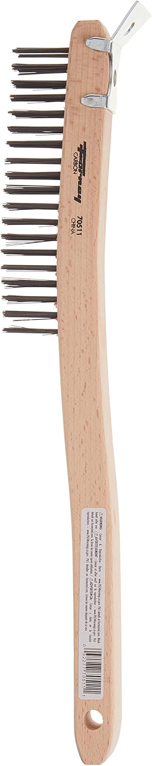 Forney 70511 Wire Scratch Brush, Carbon Steel with Curved Wood Handle & Metal Scraper, 13-11/16"-by-.014"...