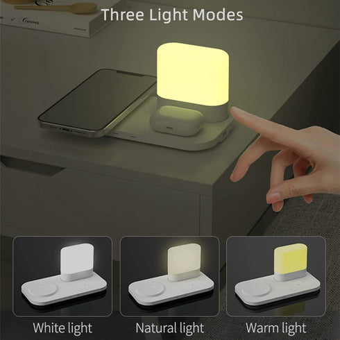 4 in 1 Wireless Charger with Night Light, 18W Max Wireless Charging Pad for iPhone 15/14/13/12/11/XR/8, AirPods Pro 2, for Samsung Galaxy S23/S22/...