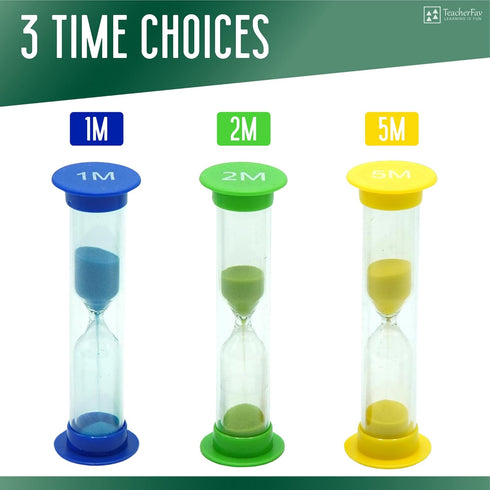 Sand Timer for Kids Set of 3 Small Colorful Hourglass Acrylic Covered Clock 1Min 2Min 5Min for Classroom, Home & Kids Room...