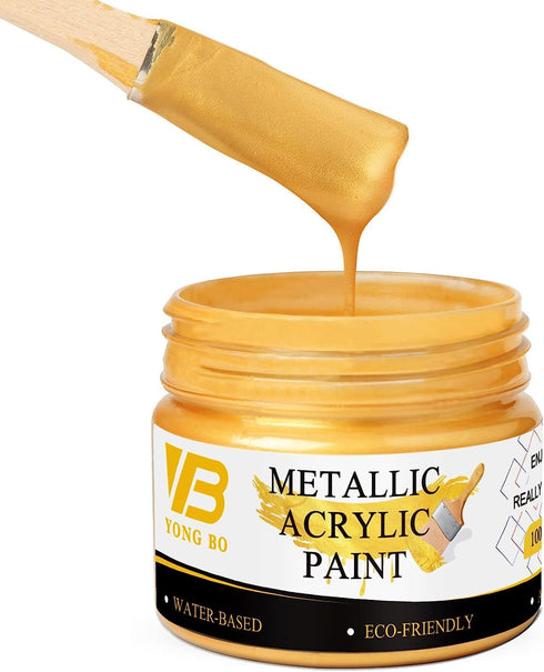 Acrylic Gold Paint, 100ml Metallic Gold Leaf Paint, Gold Paint for Metal, Wood, Headstone,Painting, Non Toxic Non Fading...