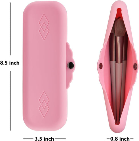 Silicone Makeup Brush Holder Bags: Cosmetic Case with Magnetic-Metal-Buttons for Travel, Makeup Pouch Case for Makeup Tools Storage...