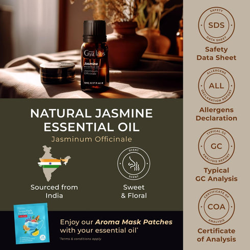 Gya Labs Jasmine Essential Oil for Diffuser & Aromatherapy - Natural Jasmine Oil Essential Oil for Diffuser, Skin, Hair, Massages, Candle Making -...