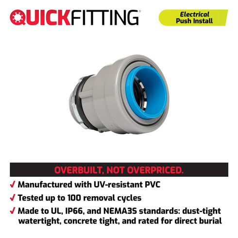 QuickFitting 1/2 inch Junction Box Connector | Push Install PVC Electrical Conduit Fitting | for Rigid Sch 40 and Sch 80 PVC Conduit | 10-Pack Liq...