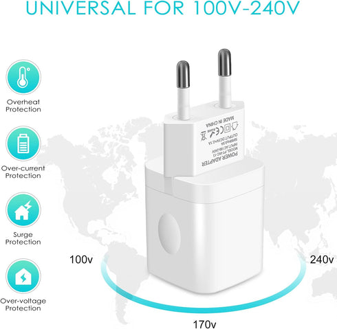 European Travel Plug Adapter Charger for iPhone Samsung Android Phone,International Power Adaptor with 2 Charger Port USB, EU Wall Charging Block ...