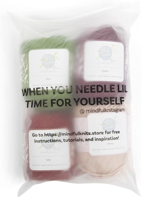 mindfulknits - Knitting Yarn - Crochet Yarn - Mindfulness and Relaxation 100 Percent Cotton Yarn, Multicolor 4-Pack Medium Number 4 Worsted Bundle...