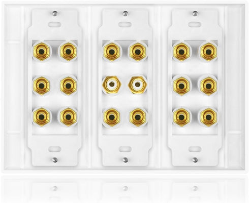 5 6 7.1/7.2 or 8.1/8.2 One or Two Subwoofer Compatible 16 Banana Post and 2 RCA Speaker Wall Plate for Home Theater Audio...