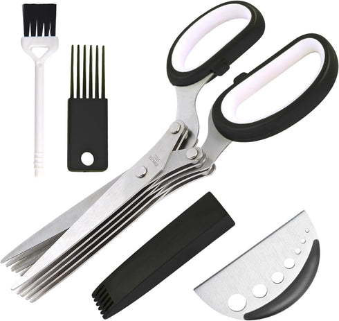 Styleonme Scissors Herb, Sharp Heavy Scissors for Cutting, Chopping and Cooking Fresh Garden Herbs, 5 Stainless Steel Blades and Stripper, Vanilla...