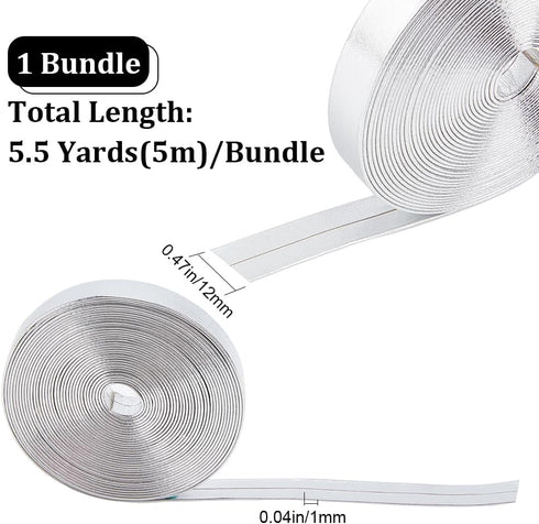 GORGECRAFT 5.5Yds Metallic Leather Straps 0.5" Wide Silver Shiny Flat Leather Cord Glossy Pu Leather Lace Stripper Beading String Ribbon Crafts Do...