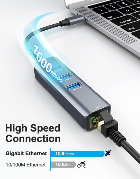 ABLEWE USB C to Ethernet Adapter, 4-in-1 RJ45 to USB-C/Thunderbolt 3 to Gigabit Ethernet LAN Network Adapter for MacBook Pro/Air 2021/2020/2019, i...