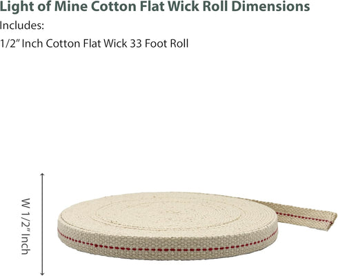 Light of Mine - 1/2" Inch 33' Foot, 100% Cotton Flat Wick for Paraffin Oil, Kerosene Based Lanterns, and Oil Lamps with Genuine Red Stitch (1/2" -...