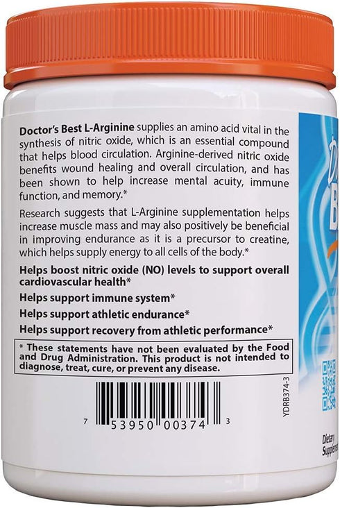 Doctor's Best L-arginine HCL Powder, non-gmo, vegan, Gluten Free, Soy Free, Helps Promote Muscle Growth, 300g...