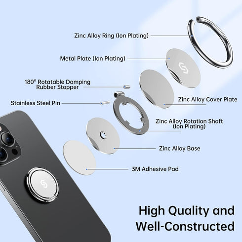 Syncwire Cell Phone Ring Holder Stand, 360 Degree Rotation Finger Ring Kickstand with Polished Metal Phone Grip for Magnetic Car Mount Compatible ...