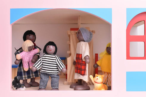 Wooden Dollhouse People of 7 Pcs Family Figures with 2 Pets (Dog and Cat) for Girls Toddler Kids Dollhouse Accessories Toy...