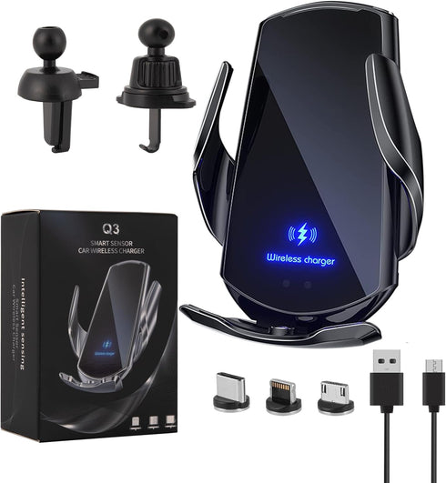 Wireless Car Charger Car Phone Holder Mount Wireless Charging 15W Fast Charging Auto Clamping Car Charger Phone Mount Phone Holder fit for All And...