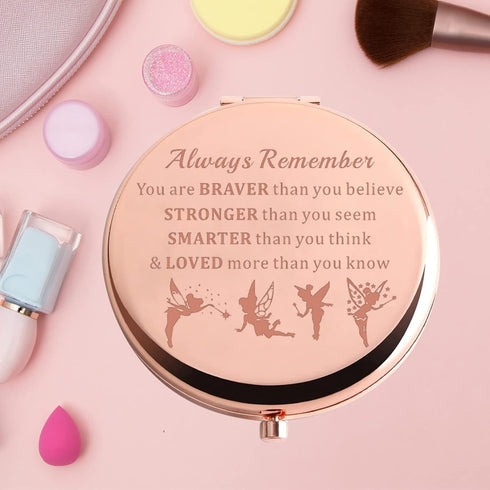KEYCHIN Princess Pocket Mirror Fairy Tales Gift Always Remember You are Braver Stronger Smarter Than You Think Compact Makeup Mirror for Women Gir...