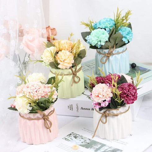 Fake Hydrangeas with Pot, Mini Hydrangea Artificial Flowers Artificial Plant in Ceramic Vase for Office Desktop Decorations (Blue)...