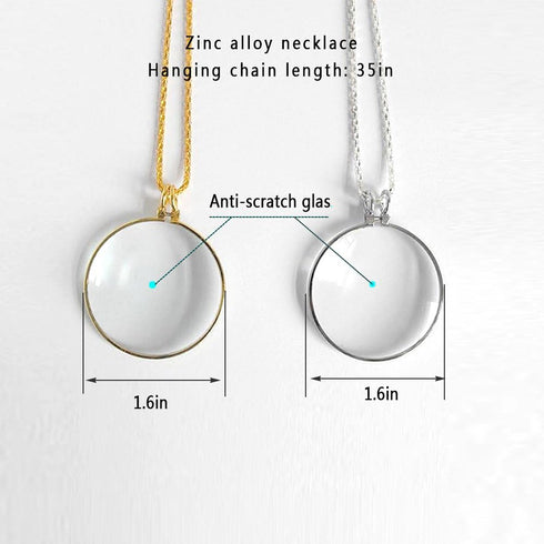 5X Magnifying Glass Pendant 1.6" Glass Lens Dia. and 35" Alloy Necklace (Silver)...