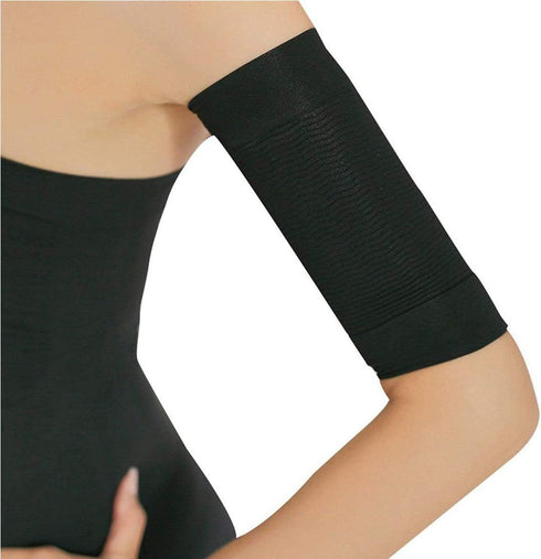 2-in-1 Women's Elastic Compression Arm Sleeves - Slimming Shapers for Weight Loss & Sport Fitness, Black + Nude...