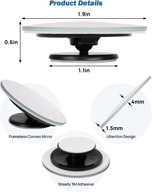 JOYTUTUS HD Blind Spot Car Mirror 4 Pack Accessories Round Convex Mirror Frameless Side Rear View Mirror with Wide Angle 360° Adjustable Glass ABS...