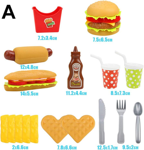 Pretend Play Fast Food Set, Play Food for Kids Kitchen - Play Kitchen Accessories - Toy Foods with Play Burger and Hot Dog Plastic Food for Preten...