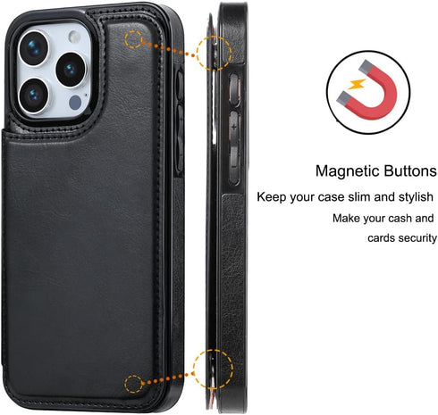 Wallet Case Compatible with iPhone 15 Pro Max(6.7"),Slim Protective case with Card Holder with 1 Screen Protective Glass,Premium PU Leather Kickst...
