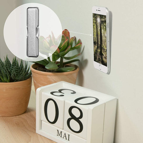 kwmobile Universal Elastic Finger Holder for Smartphones - PU Leather Stretch Grip Finger Strap with Stand Compatible with All Smartphones - Silve...