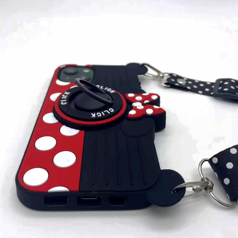 for iPhone 14 Case Cute for iPhone 13 Case 3D Carton Camera Rotating Ring Grip Holder Kickstand Lanyard Teens Girls Women Silicone Cover for iPhon...
