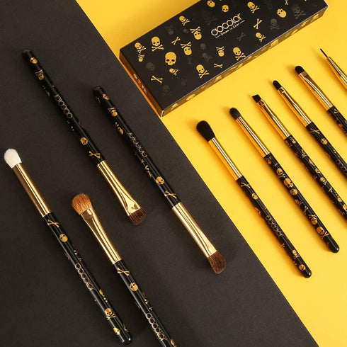 Docolor Eye Makeup Brushes 10Pcs Skull Printed Eyeshadow Makeup Brush Set Blending Concealer Eyebrow Eye Liners Premium Synthetic Eyeshadow Crease...