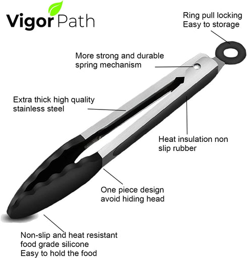 2-Pack of 9" (Small) & 12" (Large) Kitchen Tongs Set: Non-Stick Silicone-Stainless Steel Cooking Tongs, BPA Free, Heat Resistant (480°F) - Non-Sli...
