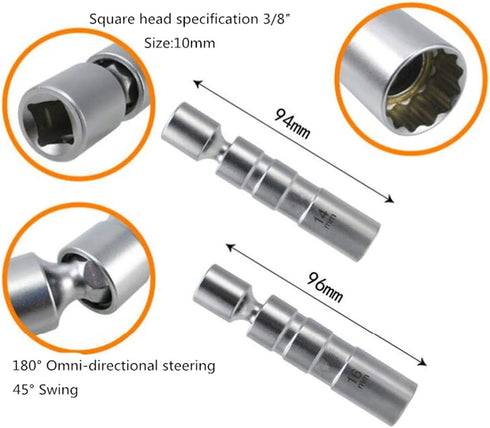QISF 14MM & 16MM Thin Wall Magnetic Swivel Spark Plug Socket - 3/8-Inch Drive 12-Point Spark Plug Socket Removal Tool - Swivel Extension Permits A...