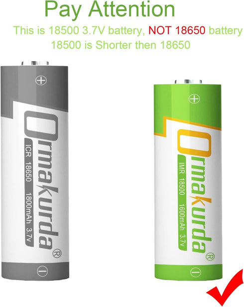 18500 Rechargeable Batteries, 3.7V 1600mAh Li-ion IMR 18500 Battery with Button Top for Solar Garden Light, Flashlight - 4 Pack...