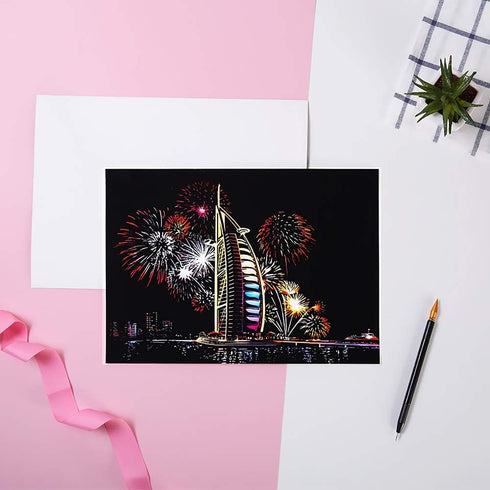 Scratch Art for Kids & Adult, Rainbow Engraving Painting Landscape Scratchboard(A4) Crafts Set: 8 Sheets 4 tools - Congress Building, Burj Al Arab...
