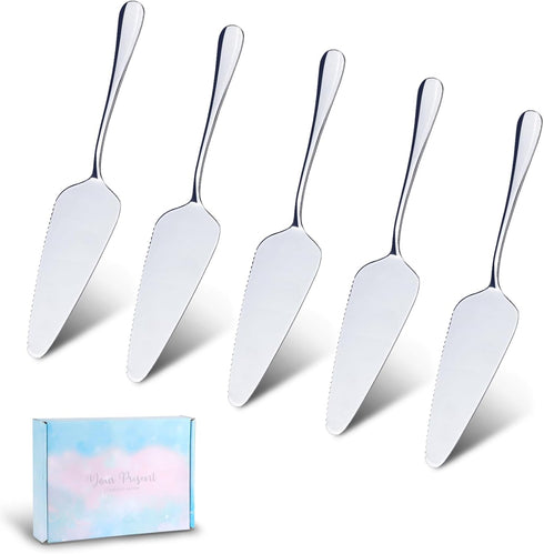 5 Pcs Pie Server Set, Stainless Steel Cake Cutter Pizza Spatula Server, Triangular Spade Pie Cutter Serving Utensils for Cutting Pizza, Cake, Pie,...