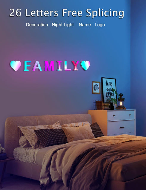 Cute Nightstand Desk Letter Lamps - Alphabet character LED Letter Lights Smart APP with Music Sync Beside Table Lamp for Bedroom Nightstand Gift R...