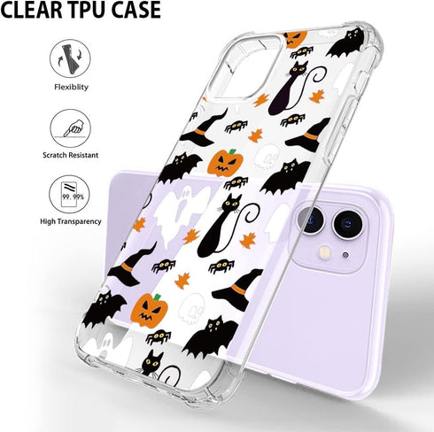 Halloween Clear Phone Case for iPhone 11, Ghost Pumpkin Pattern Case Cover Soft TPU Protective Slim Shockproof Cover Boys Girls Phone Case for iPh...