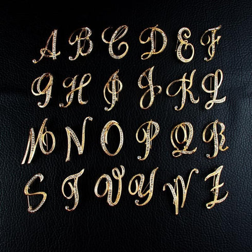 SINNKYA-Z Woman’s 26 Letter Initial Brooch Pins, Gold Clear Crystal Rhinestone Breastpins Letter Stocking Pins for gifts 2size/package...