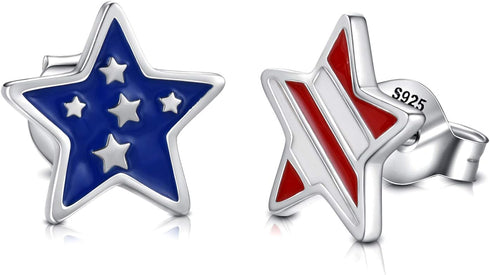 Silver USA American Flag Earrings - S925 Patriotic Stud Earrings Fourth of July Independence Day Jewelry Gifts for Women(Star1)...